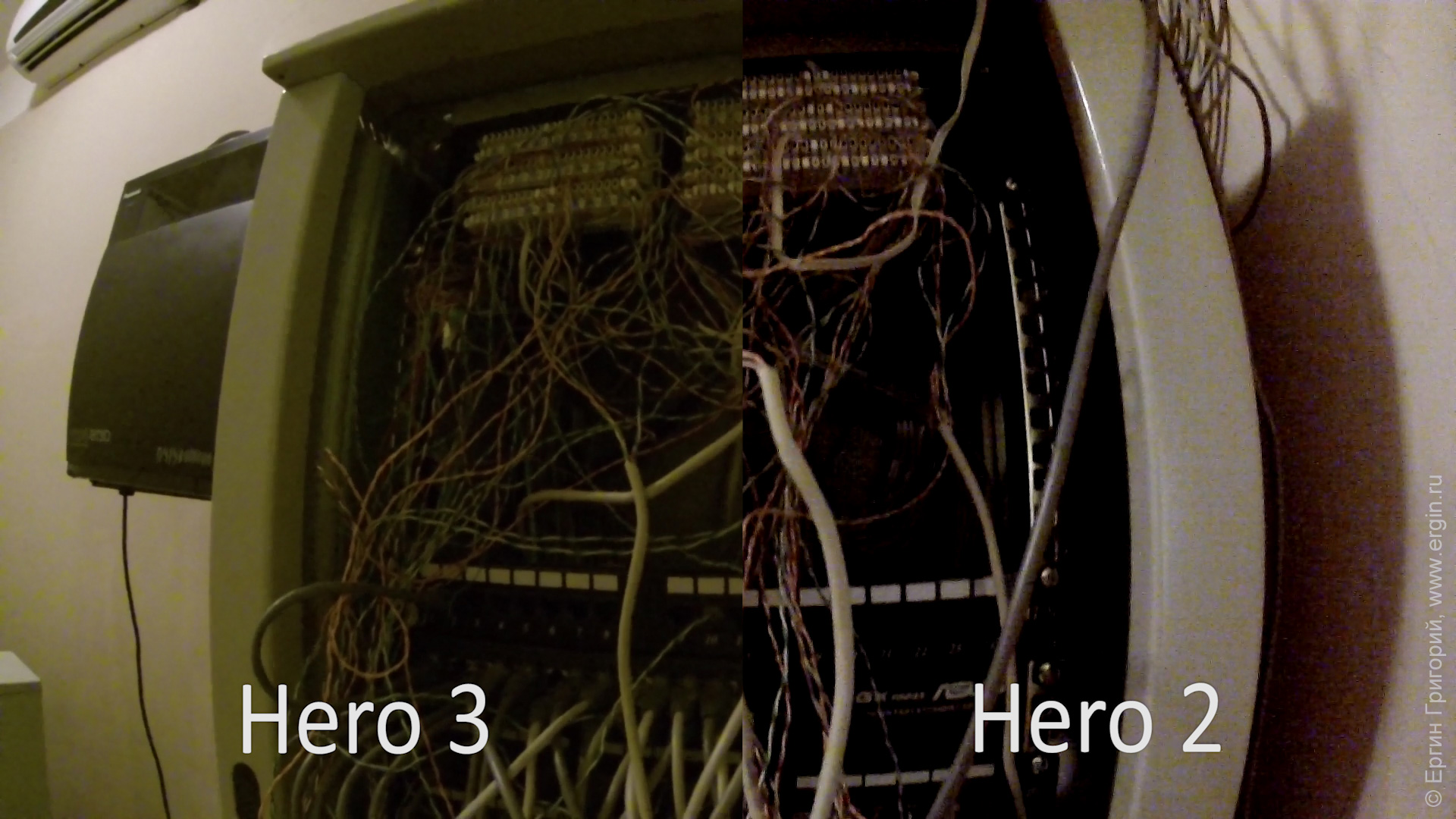 В плохоосвещенной комнате GoPro Hero 3 уход в зеленый цвет Hero 2 шумы
