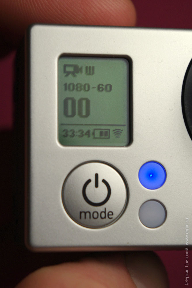 GoPro Hero 3 индикация включения Wi-Fi на экранчике и голубом диоде