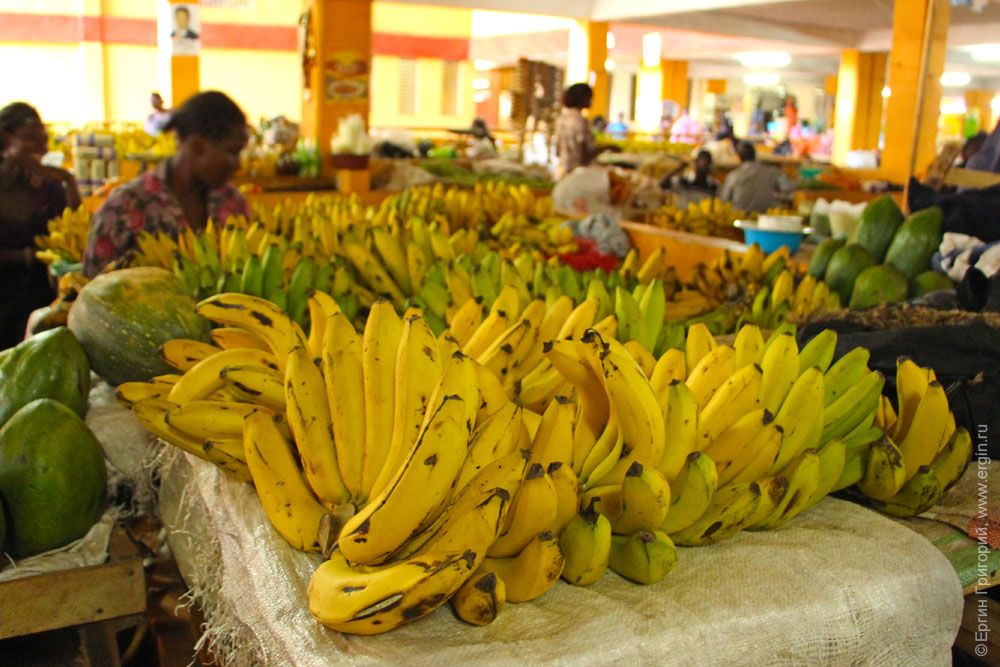 Желтые бананы на рынке в Джинджа
