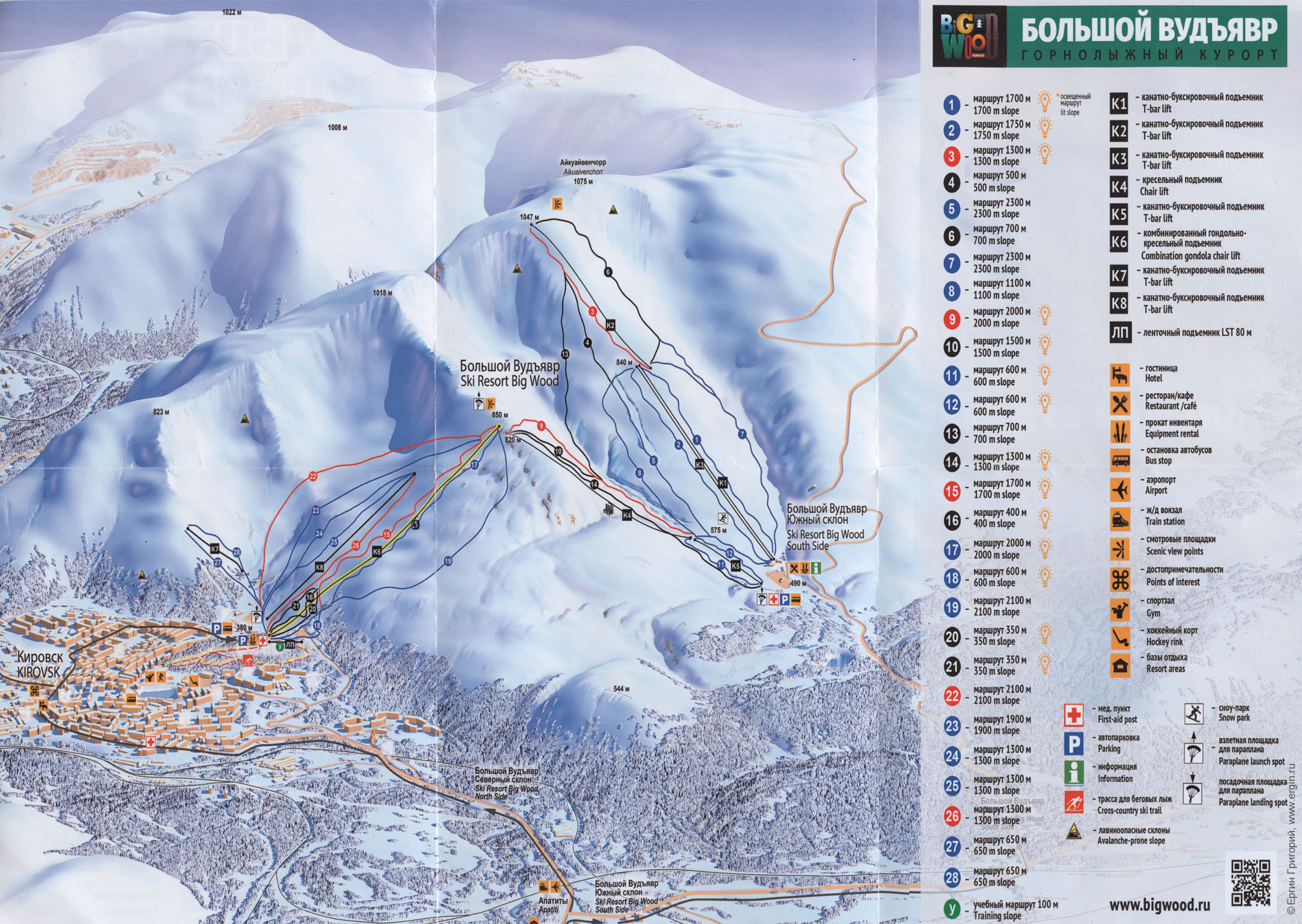 Схема трасс и подъемников Айкуайвенчорр BigWood горнолыжный курорт Большой Вудъявр