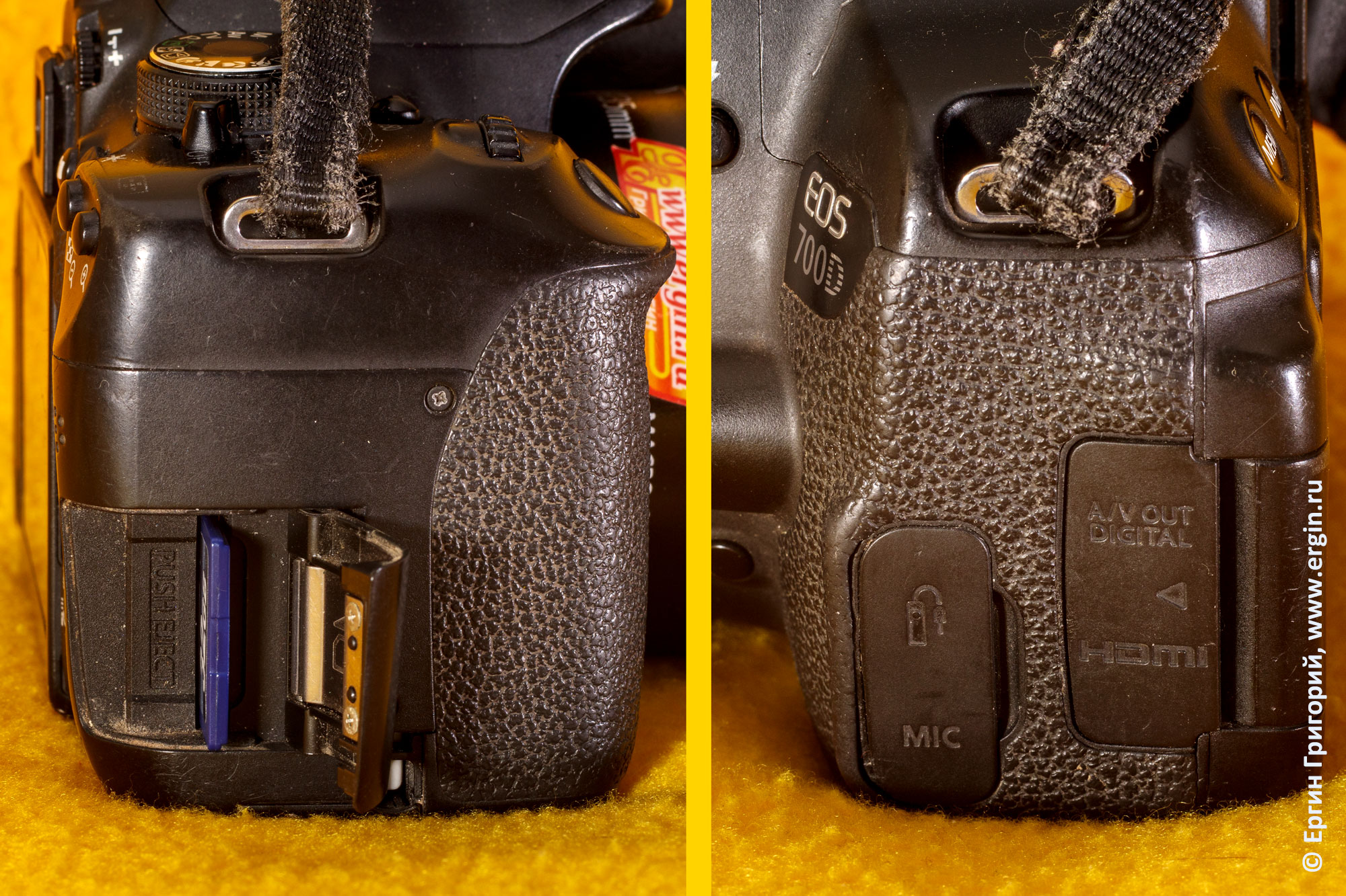Canon EOS 700D - правильное расположение разъемов